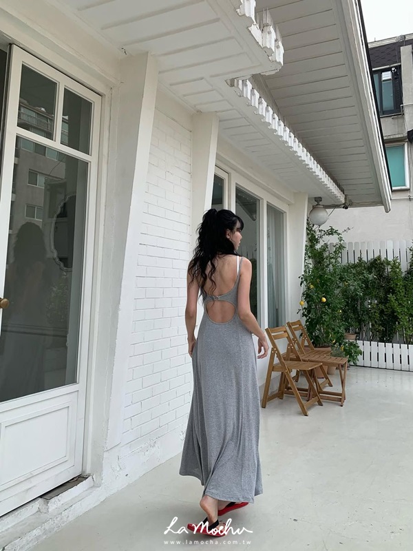 假兩件美背罩杯長洋裝